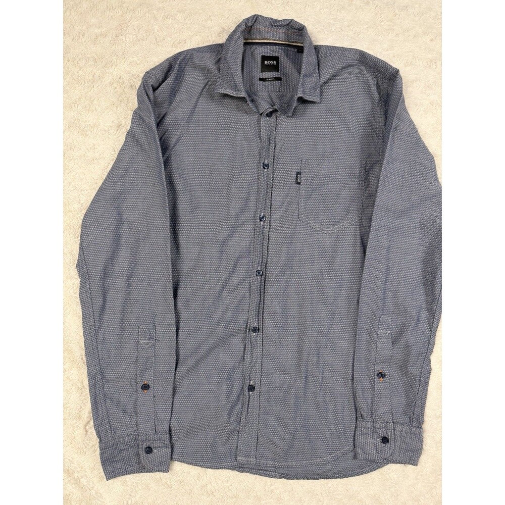 Hugo Boss Men's Slim Fit Geometric Cotton Long Sleeve Button-Up Shirt M